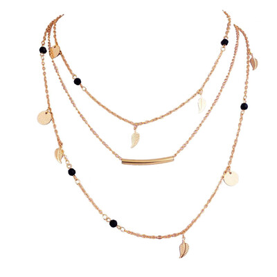 

New Women Fashion Multi-layer Black Beads Short Clavicle Necklace Gifts