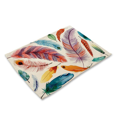 

Toponeto Feather Pattern Cotton Linen Table Placemats Dinner Kitchen Pad Coaster Mats A