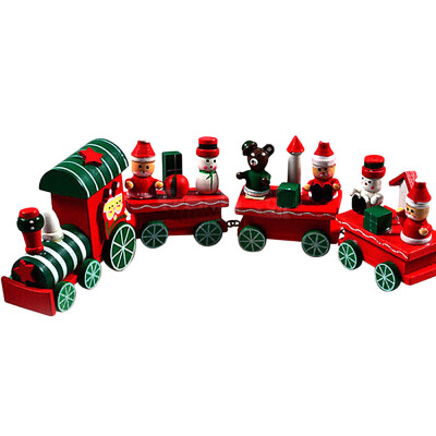 

Gobestart 4 Pieces Wood Christmas Xmas Train Decoration Decor Gift