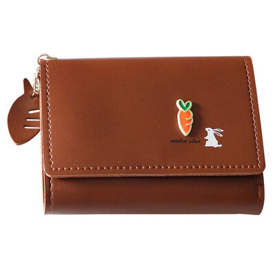 

Cute Carrot Rabbit Tri-fold Purse Card Cash Holder Women Faux Leather Wallet