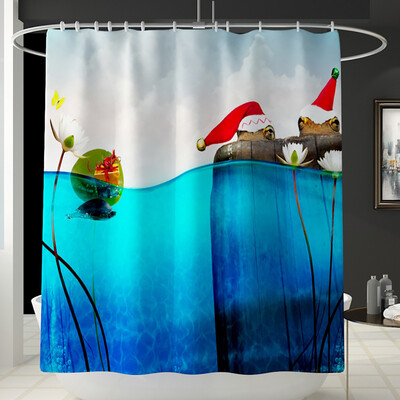 

Siaonvr Santa Christmas Print Toilet Bathroom Mat And Shower Curtain Four-Piece Set