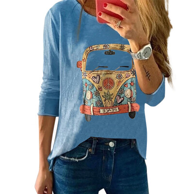 

Women T-shirts Print Long Sleeve O-Neck T-Shirt Loose Female Tops Soft Spring Autumn Lady Tshirt