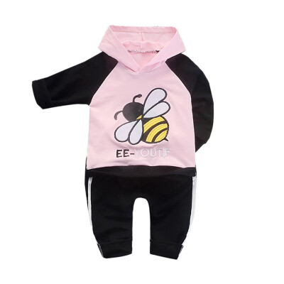 

Autumn Set Baby Boys Girls Long Sleeve Bee Pattern Hoodie Sweatshirt TopsPants Trouser Costume Set