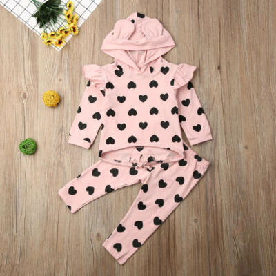 

US Child Newborn Baby Girls Kid Tops Hooded Pullover Trousers Pants Clothes 2PCS