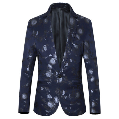 

Toponeto Mens Casual Business Wedding Long Sleeve Print Floral Suit Coat Jacket