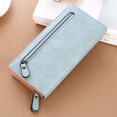 

Chic Lady Solid Color Faux Leather Zip Purse Cards Phone Pouch Clutches Handbag