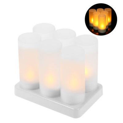 

6pcsset Rechargeable LED Flickering Flameless Candles Tealight Candles Lights with Frosted Cups Charging Base Yellow Light AC100-