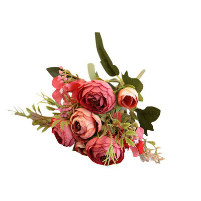 

Simulation Bouquet Small Bud Silk Roses with Diamonds Simulation Flowers Roses Plants with Leaves for Home Wedding Decoration