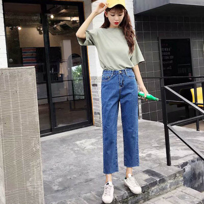 

Autumn Jeans Mujer New Solid High Waist Harem Pants Fashion Casual Loose Style Ankle-length Straight Jeans