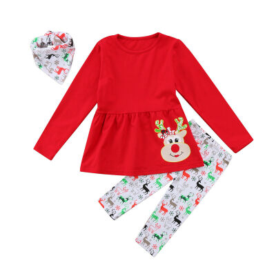 

3PCS Christmas Set Newborn Baby Girls Tops Romper Long Pants Hat Outfits Clothes