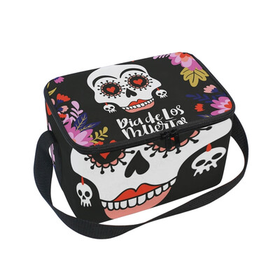 

ALAZA Lunch Box Insulated Lunch Bag Large Cooler Skull And Text In The Floral Frame Tote Bag