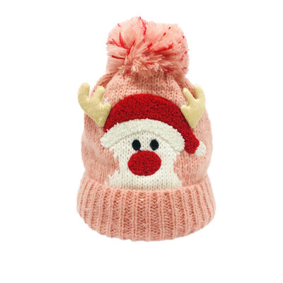 

Winter Warm Ball Knitted Baby Caps Boys Girls Santa Claus Patter Baby Hat Cute Children Christmas Caps 3-7T