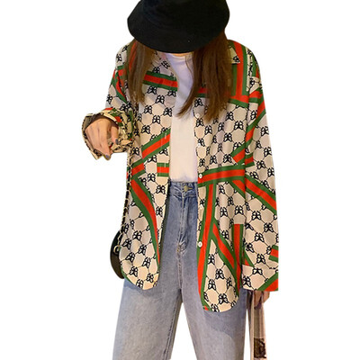 

Women Tops&Blouses Hong Kong Style Loose Print Casual Blouse Long Sleeve Femme White Shirt