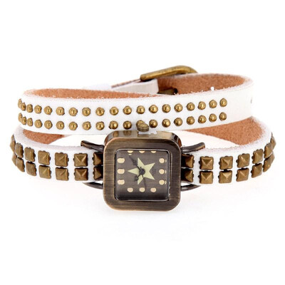 

Women Lady Vintage Rivets Quartz Wrap Strap Bracelet Wrist Watch