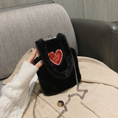 

Tailored Fashion Women Plush Heart Fanny Pack Crossbody Bag Chain Bags Handle Winter Bag