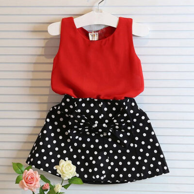 

2pcs Baby Girl Clothes Set Sleeveless T-shirt Polka Dot Skirt Outfits Children Clothing