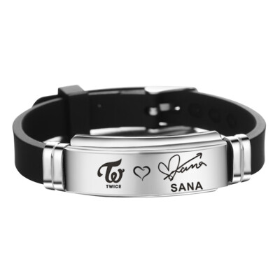 

KPOP TWICE Signature Lettering Adjustment Strap Stainless Steel Silicone Bracelet Unisex Sports Bracelet Hot Gift for Fans