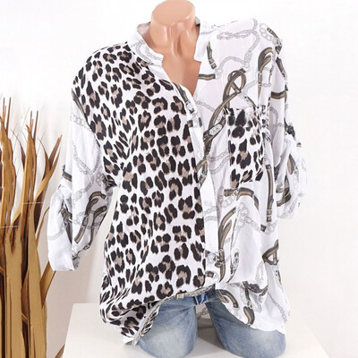 

Tailored Womens Long Sleeve Leopard Print Button Tee Casual Popular Blouse TopsS