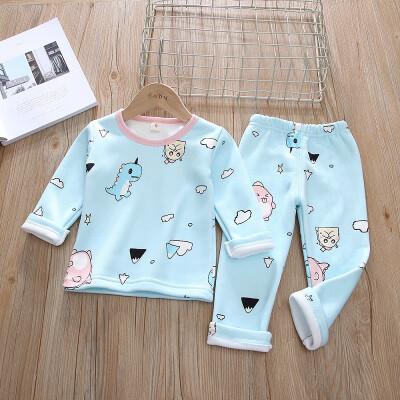 

Baby Set 0-4T New Autumn Baby Kids Girls Boys Thicken Long Sleeve Cartoon Print BlousePants Pajamas Sleepwear Set