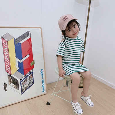 

Three-color Summer New Fashion Baby Girls Casual Cotton Stripe T-shirt Dress Kids Short Sleeves Dress