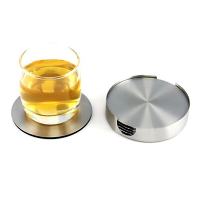 

6pcs Coasters Stainless Steel Holder with Coaster Set Bar Drink Cup Holders