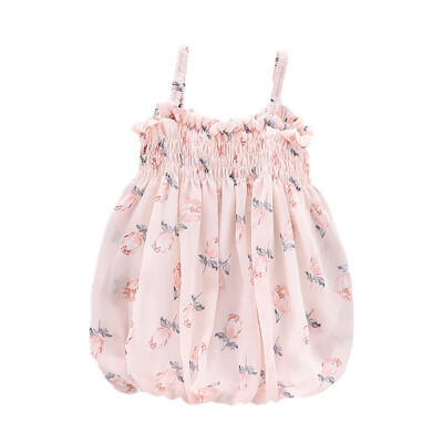 

Summer Baby Girl Sleeveless Dress Casual Fashion Baby Girl Floral Printing Sleeveless Sling Chiffon Lantern Dress