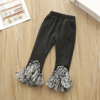 

New Autumn Baby Girls Soft Dot Print Mesh Design Bell-bottom Pants Trousers Toddler Bottoms Casual Toddler Girls Warm Pants