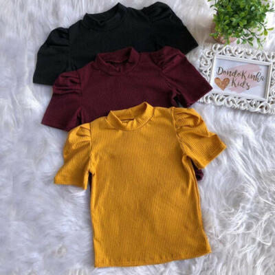 

US 1-6 Years Toddler Kid Baby Girl Solid Top 100 Cotton Shirt Knitted T-shirt