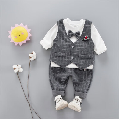 

2019 New Autumn Baby Boy Long Sleeve Gentleman Soft Cotton T-Shirt TopsPlaid VestLong Pants Trousers Toddler Outfits