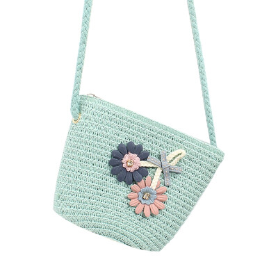 

Children Flower Zipper Cross-body Handbag Fashion Girls Kids Straw Shoulder Messenger Bag