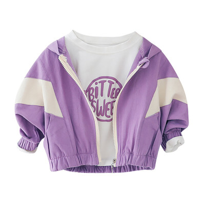 

Spring Autumn Girls Jacket Coat Childrens Jacket Baby Clothes Sport Stitching Design Hooded Coat Tops Outwear Kids Clothes
