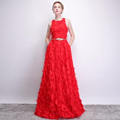 

2018 New Long Evening Dresses Elegant A-line Sleeveless Feather Sexy Noble Banquet Party Prom Formal Dress