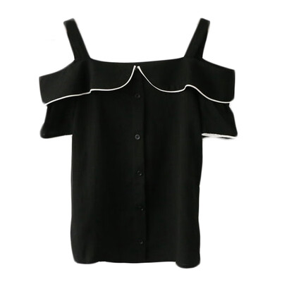 

Summer Style Solid Blouse Shirts Sexy Slash Neck Short Sleeve Blouse Casual Loose Button Tops Cute Ruffled White Shirt