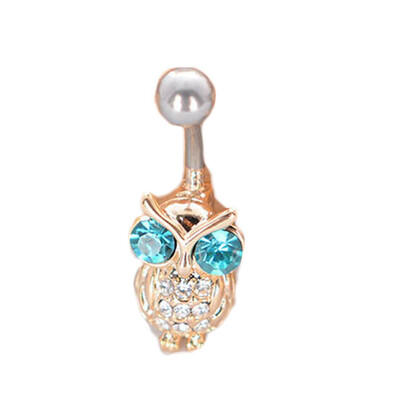 

1 Pc Fashion Owl Pendant Navel Belly Button Ring Barbell Rhinestone Piercing