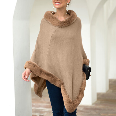 

Tailored Womens Fashionable Round-Necked Cloak Shawl Collar Pure-Color Sweater Blouse