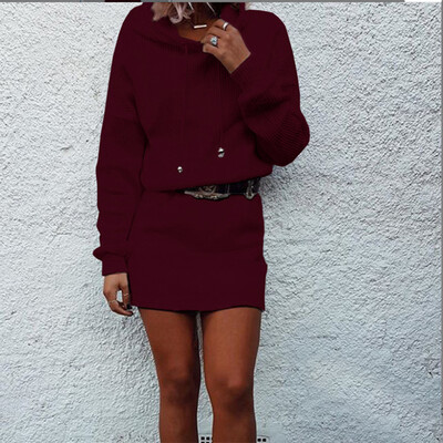 

Tailored Womens Autumn Casual Long Sleeve knitting Hooded Loose Dress