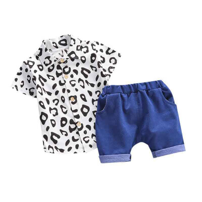 

Summer Baby Boys Short Sleeve Leopard Print Tops Blouse ShirtShorts Children Casual Outfits Sets Kid Clothes