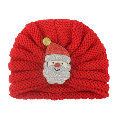 

Cartoon Christmas Santa Claus Gift Box Tree Bell Elk Knitted Slouchy Beanie Cap Kids Baby Boys Girls Muslim Turban Hat