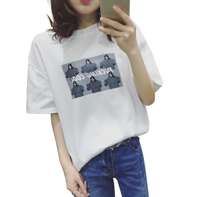 

O-Neck Leisure Women T-Shirts Short Sleeve Korean Print Summer Casual Tees