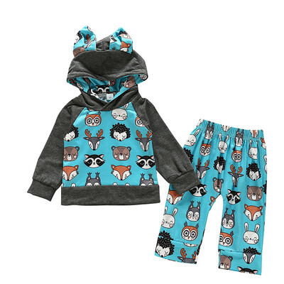 

Spring Autumn Baby Clothes Set Newborn Girls Boys Cartoon Printing Long Sleeve Hoodie Trousers Kids Outfit Set 0-18M