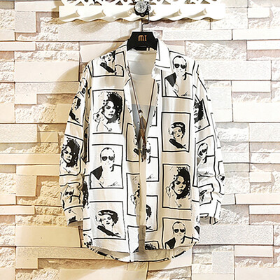 

Tailored Mens Autumn New Casual Fashion Print loose Lapel Long Sleeve Shirt Tops