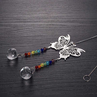 

Handmade Butterfly Crystal Ball Prism Rainbow Maker Crystal Hanging Drop Pendants Colorful Ornament for Home Garden