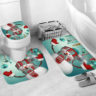 

〖Follure〗3Pcs Christmas shower Curtain Bathroom Anti-slip Carpet Rug Toilet Cover Mat Set