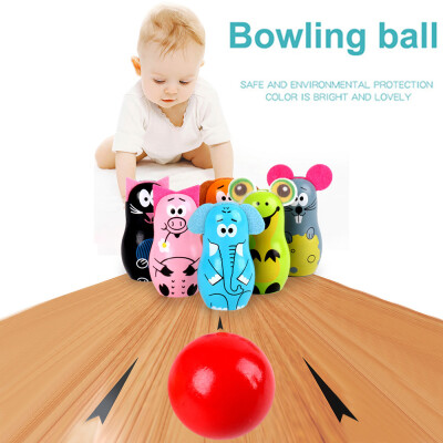 

YIWULABowling Set Wooden Toys - Kids Bowling 6 Wooden Animal Bowling Set