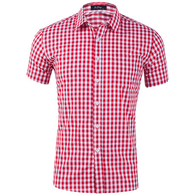 

Tailored Summer Mens New Cotton Small Plaid Short Sleeve Casual Shirt Top Blouse