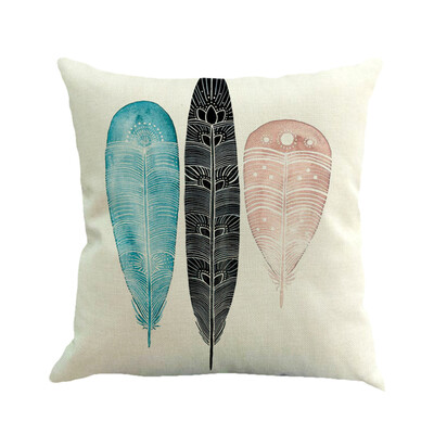 

〖Follure〗Feather Painting Linen Cushion Cover Throw Pillow Case Sofa Home Decor