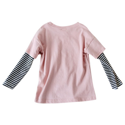 

Children Tops 1-7T Autumn Cute Stitching Stripes Print Wear Round Collar Long Sleeved Cotton Casual T-Shirt