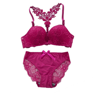 

Sexy Lace Bra Lingerie Set Women Embroidery Transparent Bra Underwear Women Front Closure Adjustable Push Up Bra&Panty Set