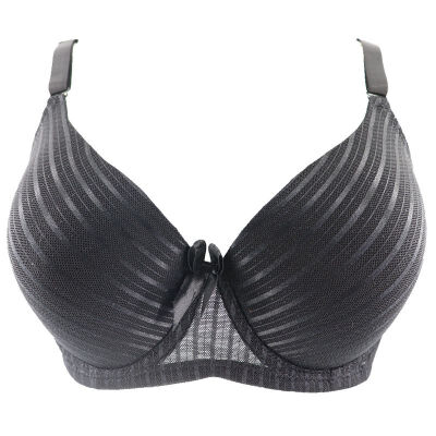 

Women Bra Sexy Lingerie Push-up Deep V Plus Size Stripe Glossy Bow With Steel Ring Adjustable Bra