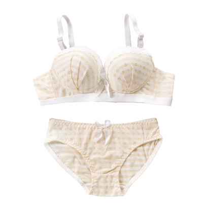 

Sexy High Quality Women Bras Sets Lace Decorate Striped Print Push Up Underwear Bow Bras&Cotton Panties 2019